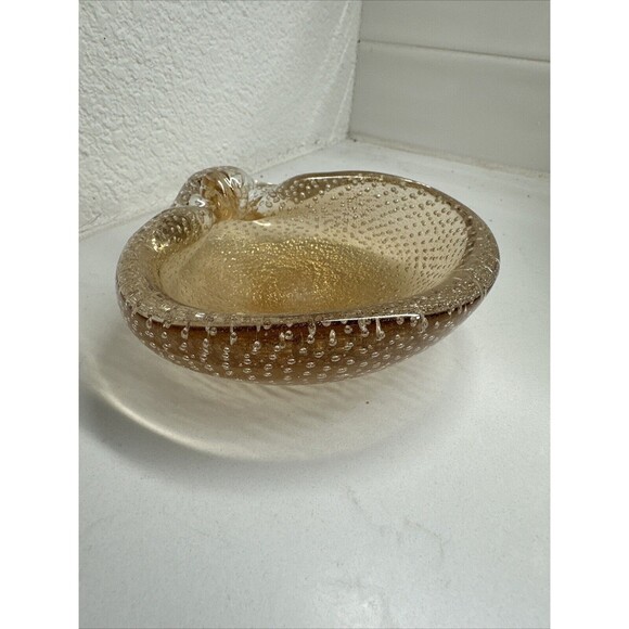 MURANO Bullicante Shell by Flavio Poli Vintage Art Glass Bubble Dish Ashtray - Picture 2 of 16